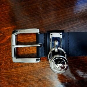 Michael Kors Black Belt - Silver MK Padlock Hardware - Small 553350